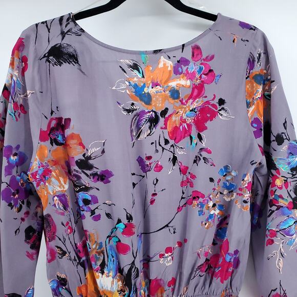 Umgee Bloomcore Boho Purple Kimono Sleeve Romper Side Pockets Elastic Waist  M - Picture 8 of 9